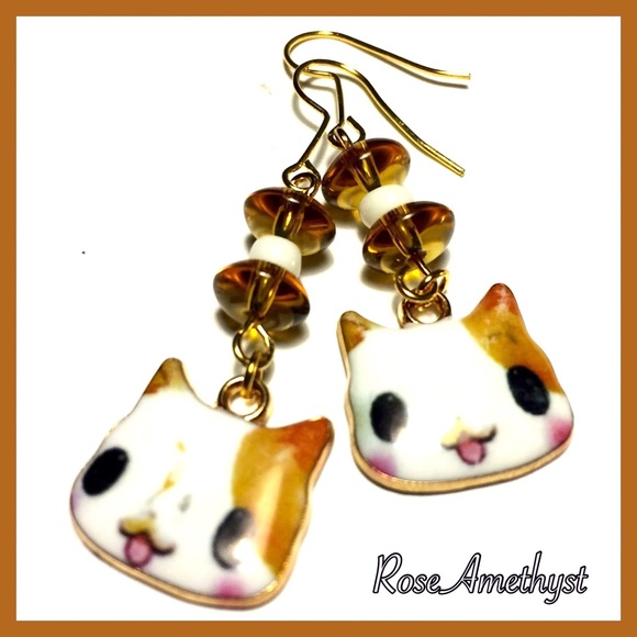 Hand Crafted Jewelry - Adorable Enamel Cat Earrings